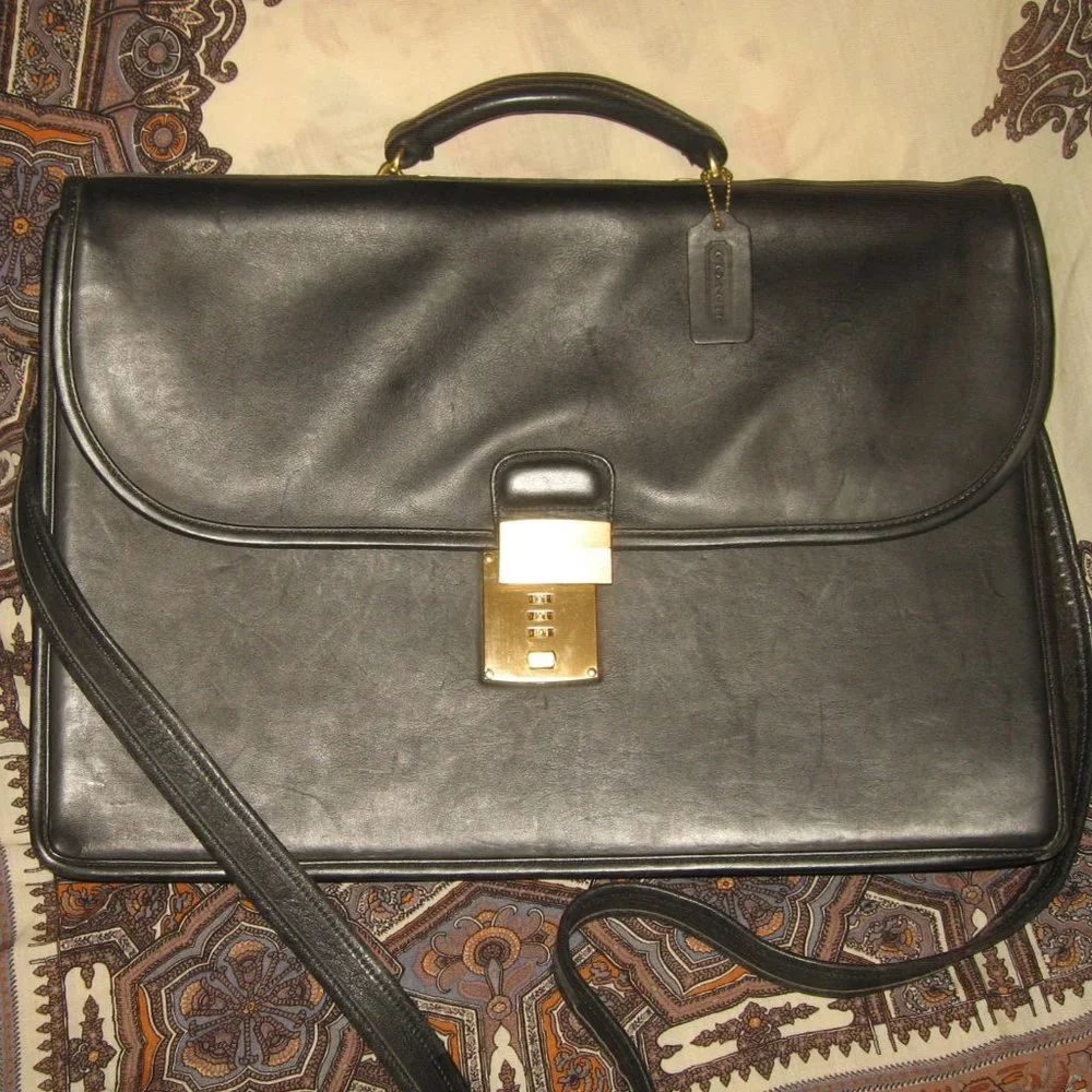❤️COACH DIPLOMAT 5353 Black Leather Attache Briefcase Valise w/Combo Lock …